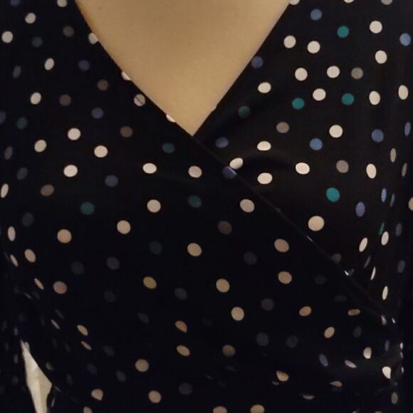 London Times Women's Sz 6 Dress Classic wrap around look polka dot machine wash - Picture 2 of 9
